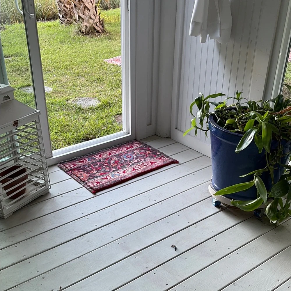 Classic hand knotted Red and Blue Patterned Wool Persian rug Door Mat.